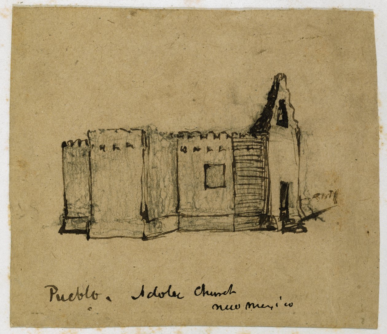 Pueblo, Adobe Church, Nové Mexiko, 1869-71 (inkoust na papíře) od Vincent Colyer