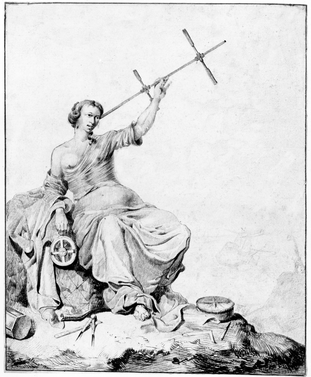 Navigace, c.1670-90 (pero, inkoust a grafit na papíře) od Vincent Laurensz van der Vinne