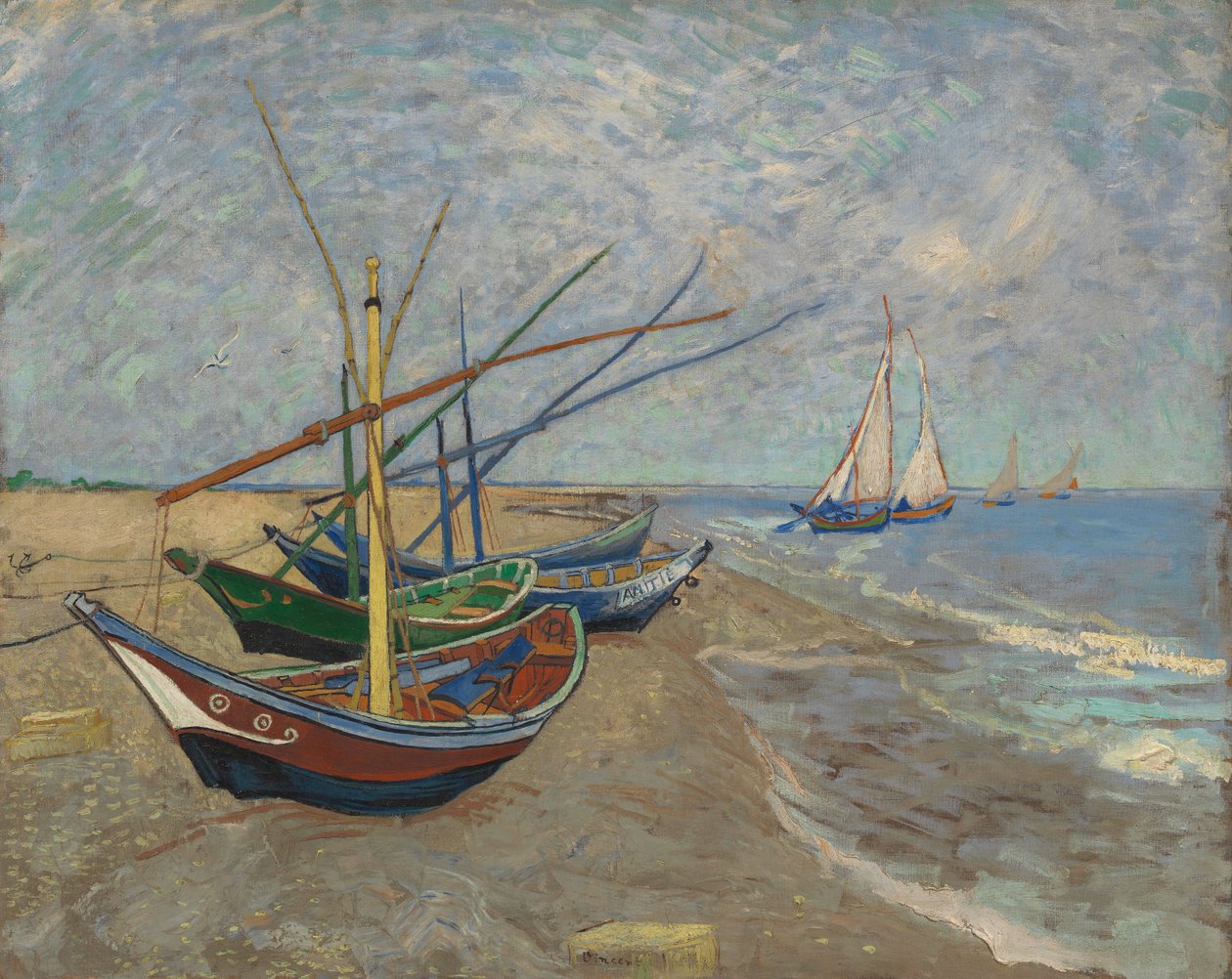 Rybářské lodě na pláži v Les Saintes-Maries-de-la-Mer od Vincent van Gogh