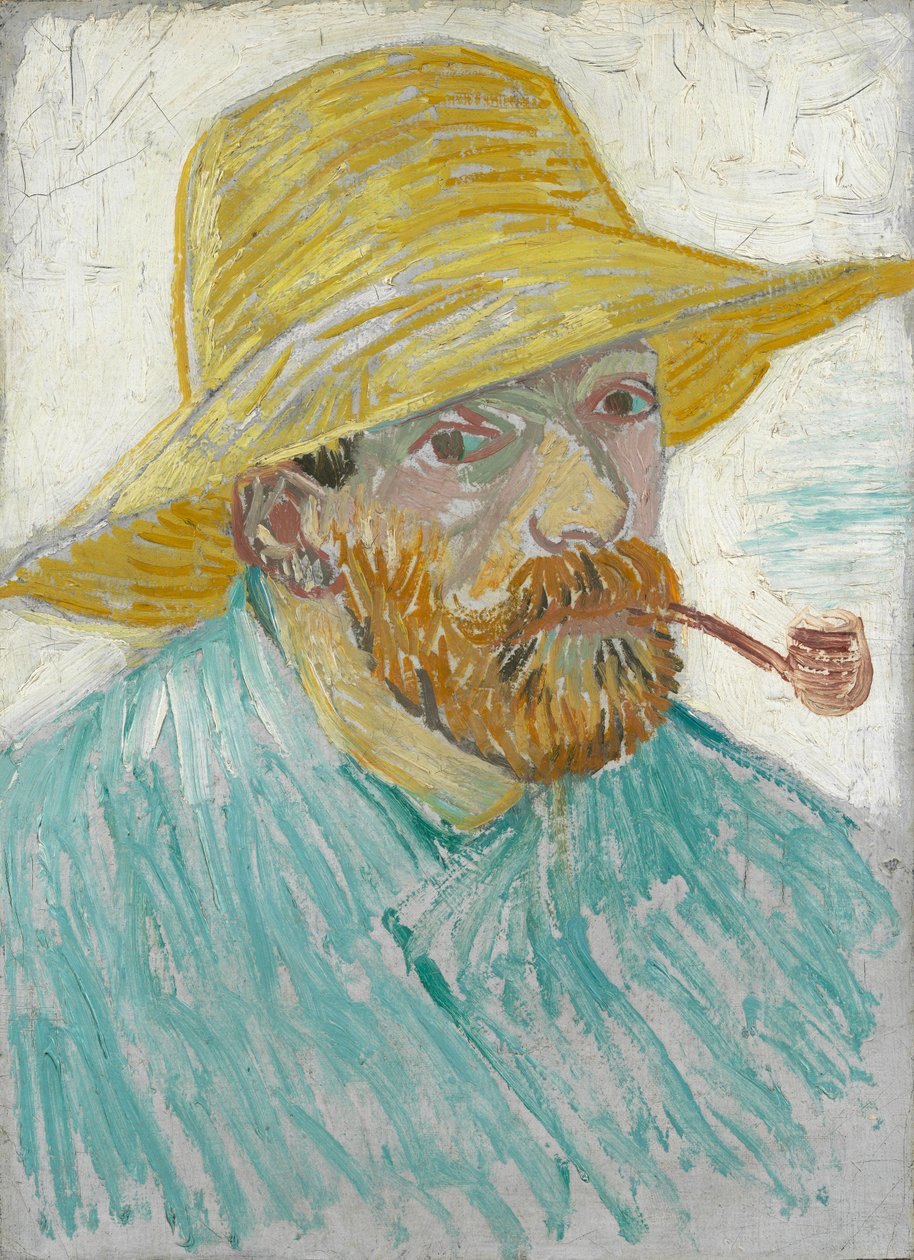 Autoportrét s dýmkou a slaměným kloboukem od Vincent van Gogh
