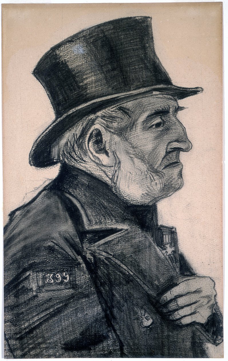 Almshouse Man in a Cylin, 1882 (grafit s bílým zvýrazněním na papíře) od Vincent van Gogh