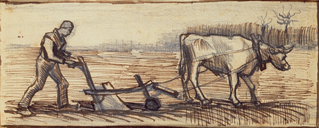 U pluhu, ze série čtyř kreseb představujících čtyři roční období (tužka, pero a hnědý inkoust na papíře) (viz také 61643-5-6) od Vincent van Gogh