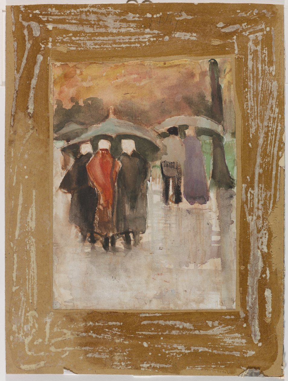 V dešti, 1882 (wc zvýrazněno bílou barvou na pergamenu) od Vincent van Gogh