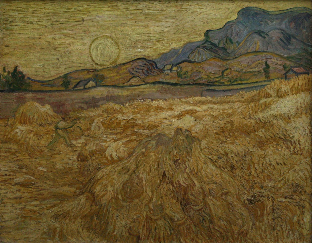 Korenfeld se sekačkou a sluncem od Vincent van Gogh