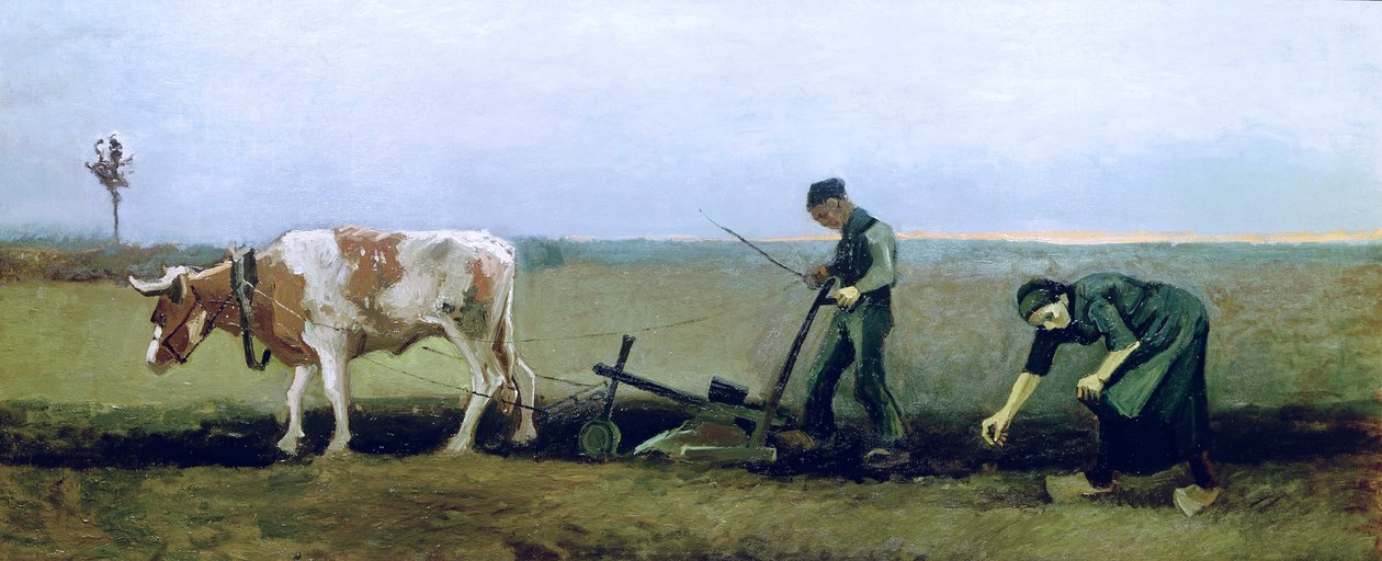Dělník a rolník sázející brambory, 1884 od Vincent van Gogh