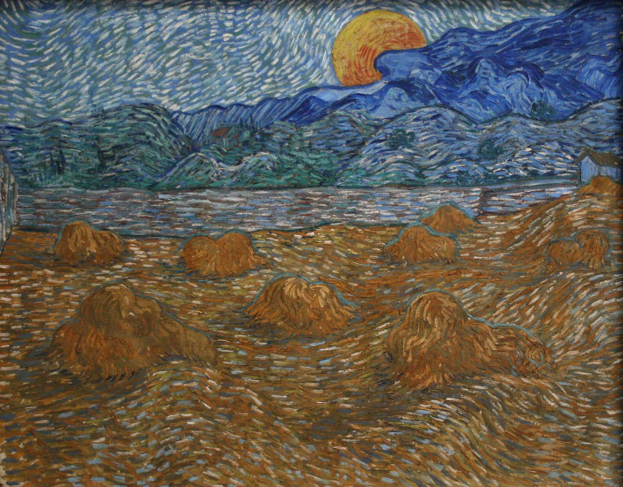 Krajina s kukuřičnými skořápkami a vycházejícím měsícem od Vincent van Gogh