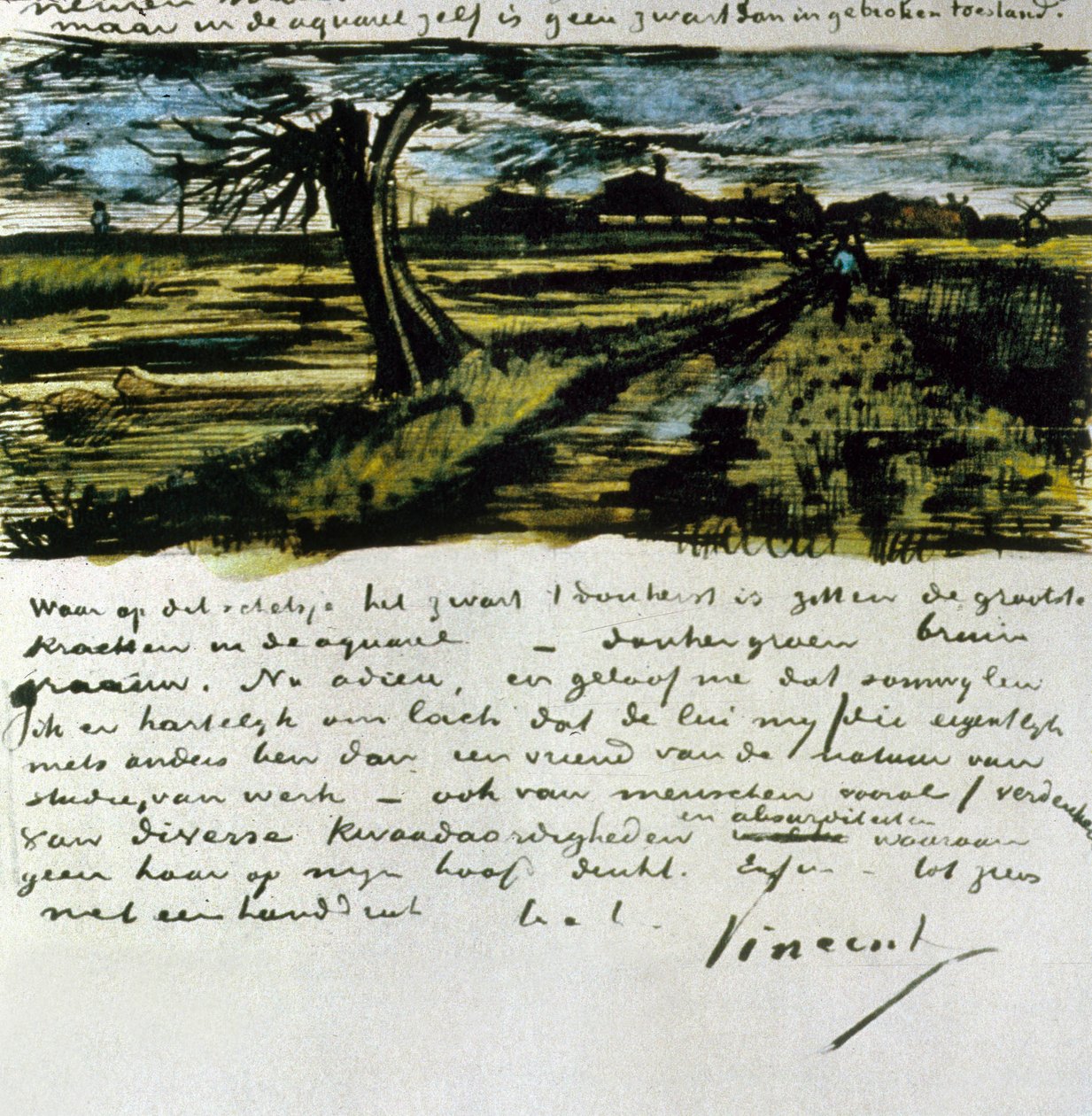 Dopis 252 od Vincenta van Gogha Theo van Goghovi: Pollard Willow, kolem 1. srpna 1882 (pero a inkoust a wc na papíře) od Vincent van Gogh