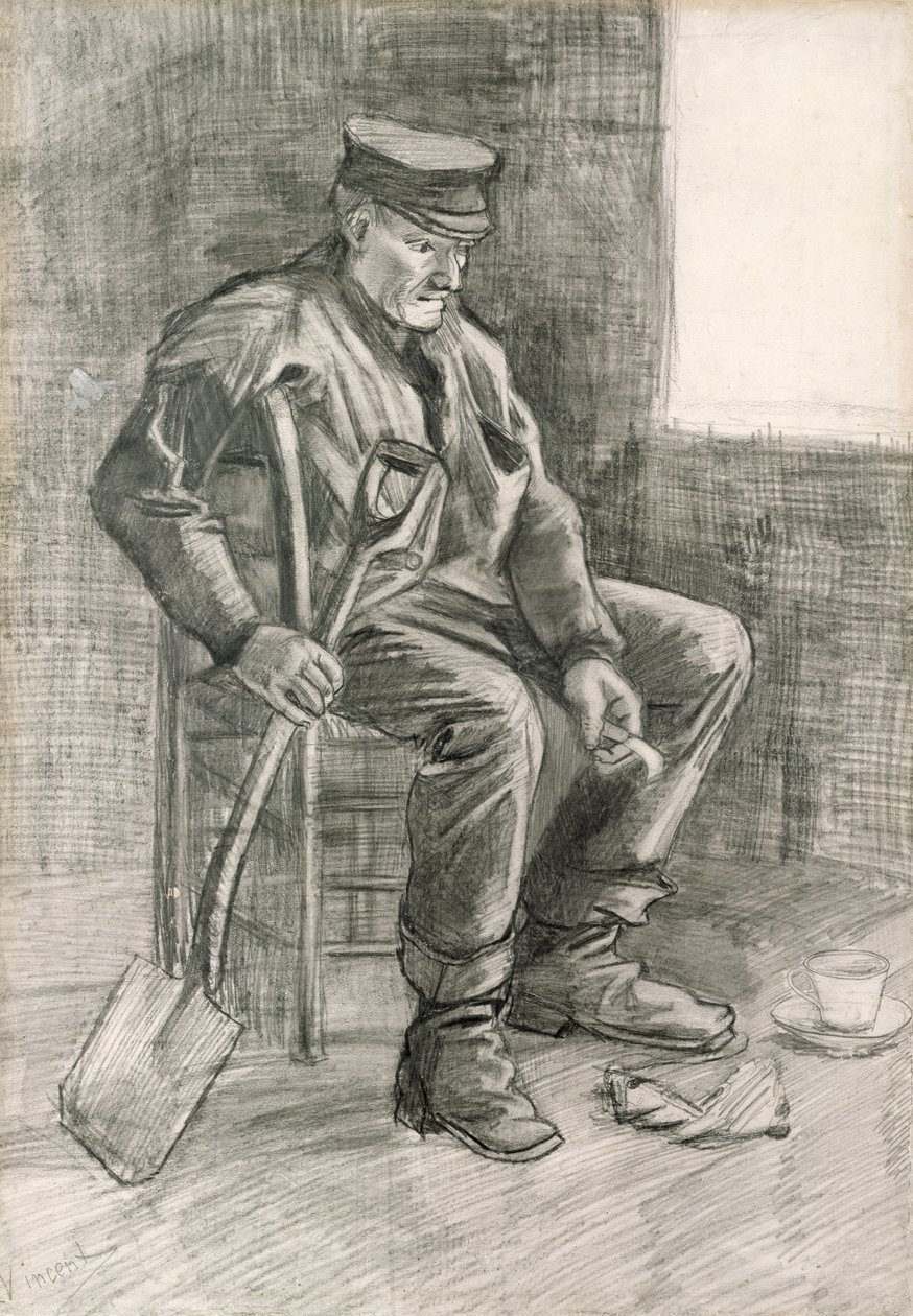 Muž s rýčem odpočívá, 1882 (tužka a křída) od Vincent van Gogh