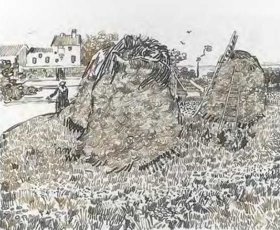 Stohy sena poblíž farmy od Vincent van Gogh