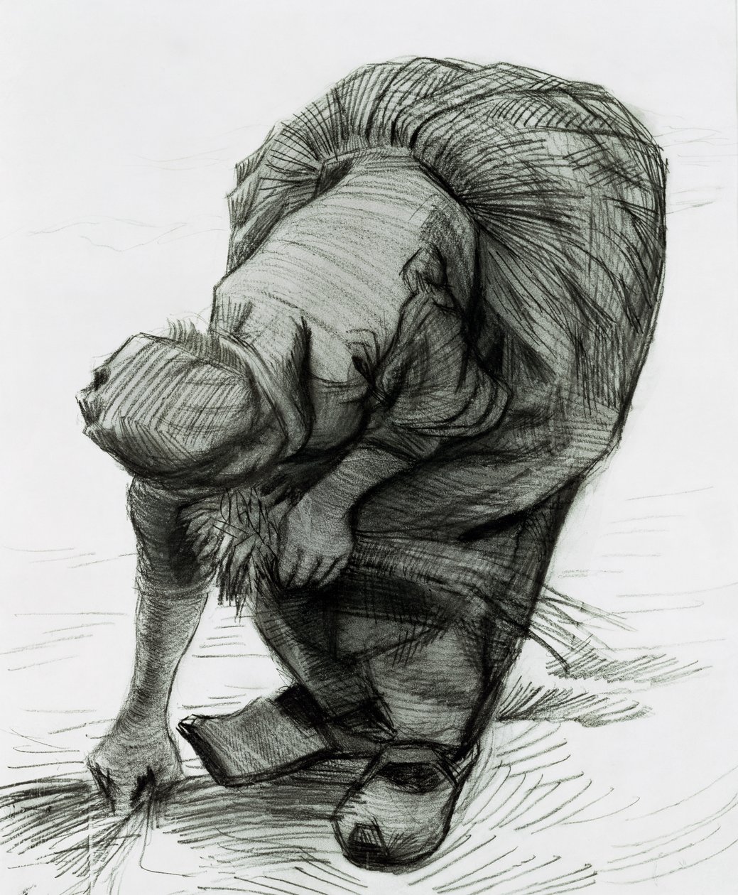 Rolnická žena Gleaning, 1885 (černá křída na papíře) od Vincent van Gogh