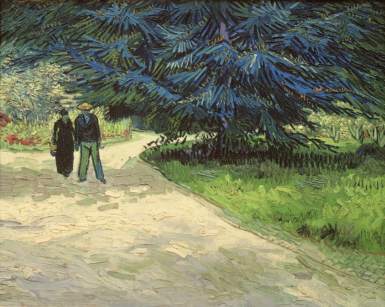 Veřejná zahrada s párem a modrou jedle: Zahrada básníka III, 1888 od Vincent van Gogh