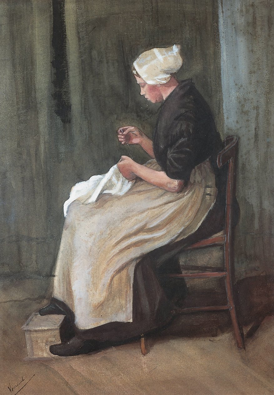 Scheveningen žena šití od Vincent van Gogh