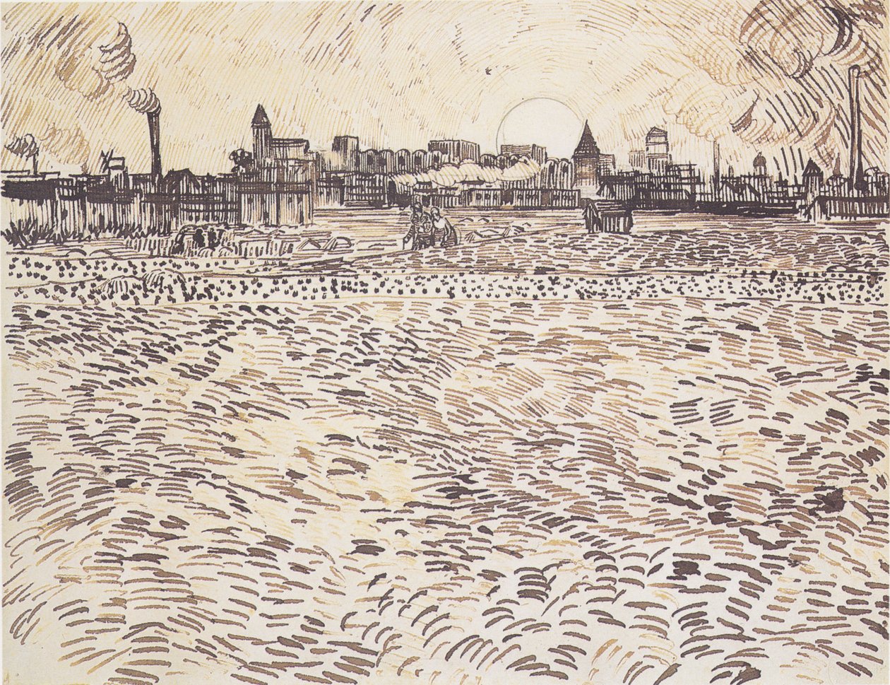 Letní večer, kresba z malované studie od Vincent van Gogh