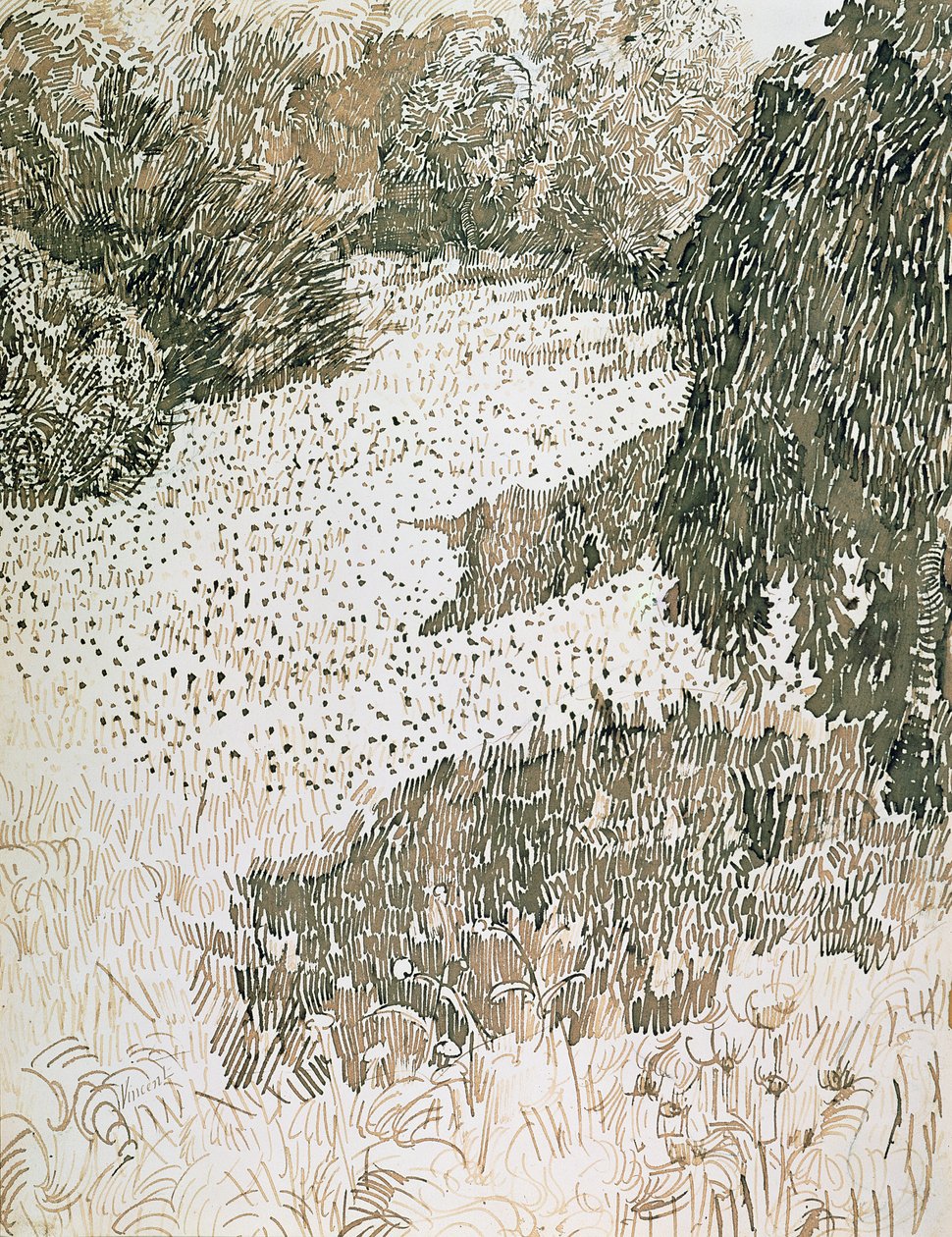 The Corner of the Park, 1888 (tuš a tužka na papíře) od Vincent van Gogh