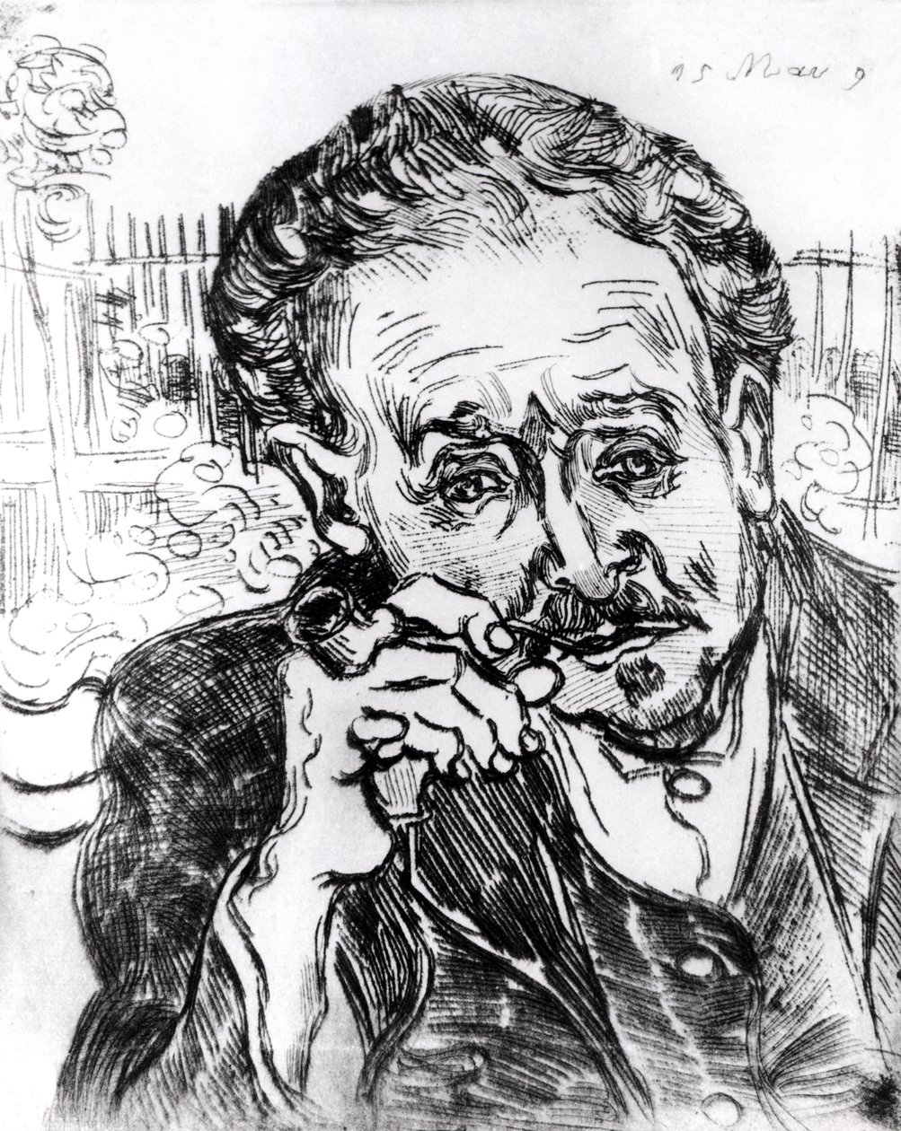 Muž s dýmkou, Portrét doktora Paula Gacheta (1828-1909) 15. března 1890 od Vincent van Gogh
