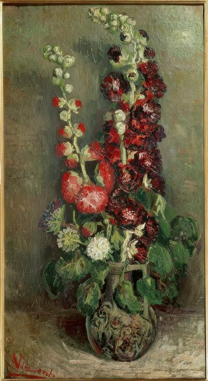 Váza z růžového slézu od Vincent van Gogh