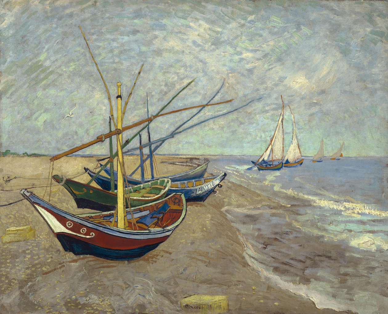Rybářské lodě na pláži Les Saintes-Maries-de-la-Mer od Vincent van Gogh