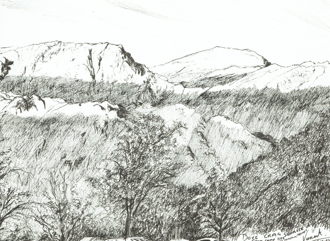 Dove Crag at Sunrise, 2003, (tuš na papíře) od Vincent Alexander Booth