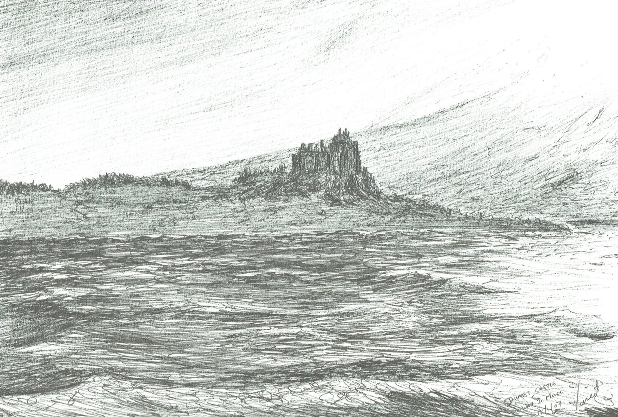 Hrad Duart z trajektu; 2007; (inkoust na papíře) od Vincent Alexander Booth
