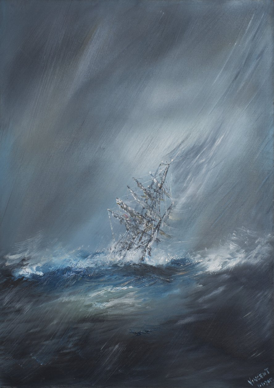 HMS Beagle v Storm off Cape Horn 24. prosince 1832. 2012, (Olej na plátně) od Vincent Alexander Booth