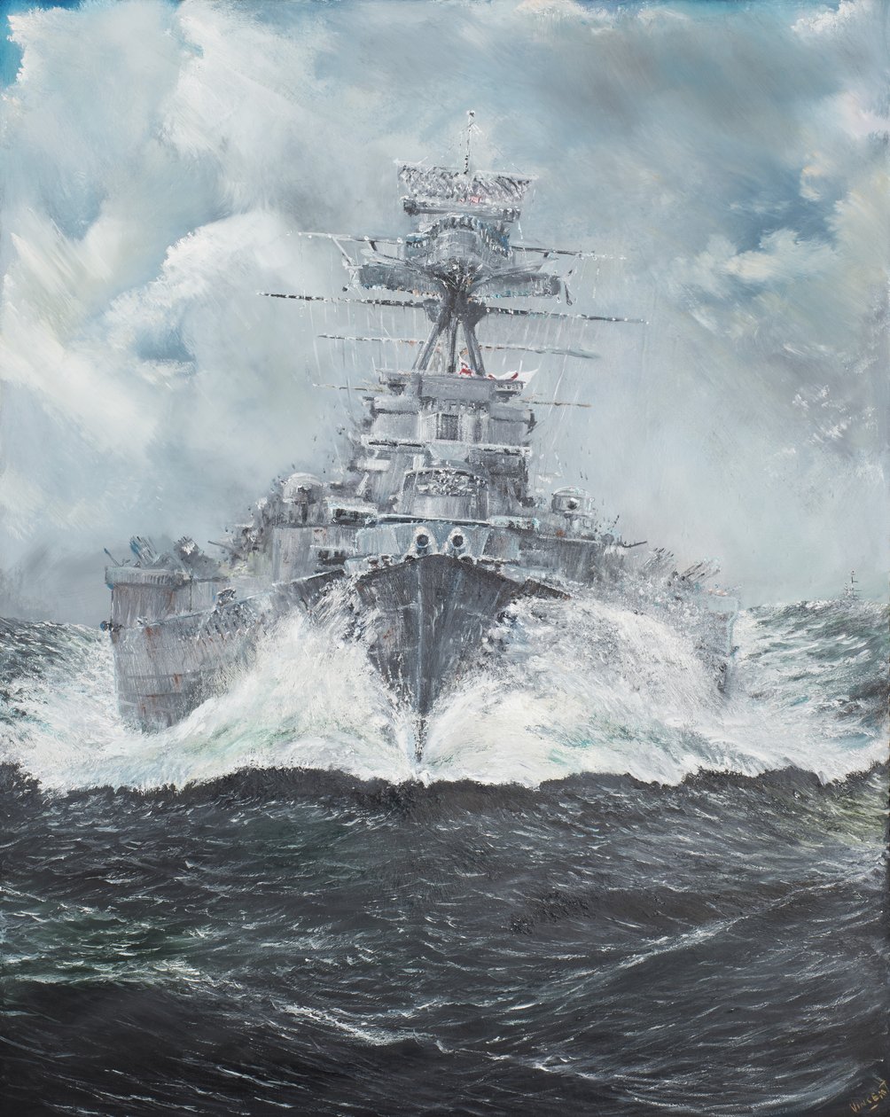 HMS Hood míří do Bismarcka 23. května 1941, 2014, (olej na plátně) od Vincent Alexander Booth