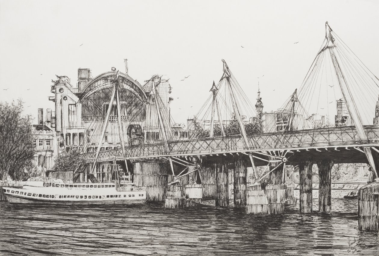 Hungerford Bridge London, 2006, (inkoust na papíře) od Vincent Alexander Booth