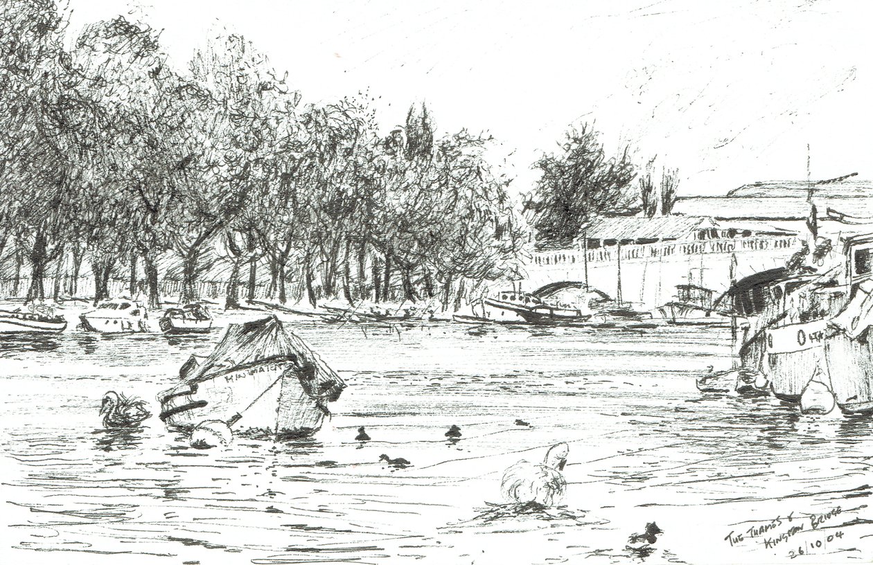 Kingston Bridge London, 2004, (inkoust na papíře) od Vincent Alexander Booth