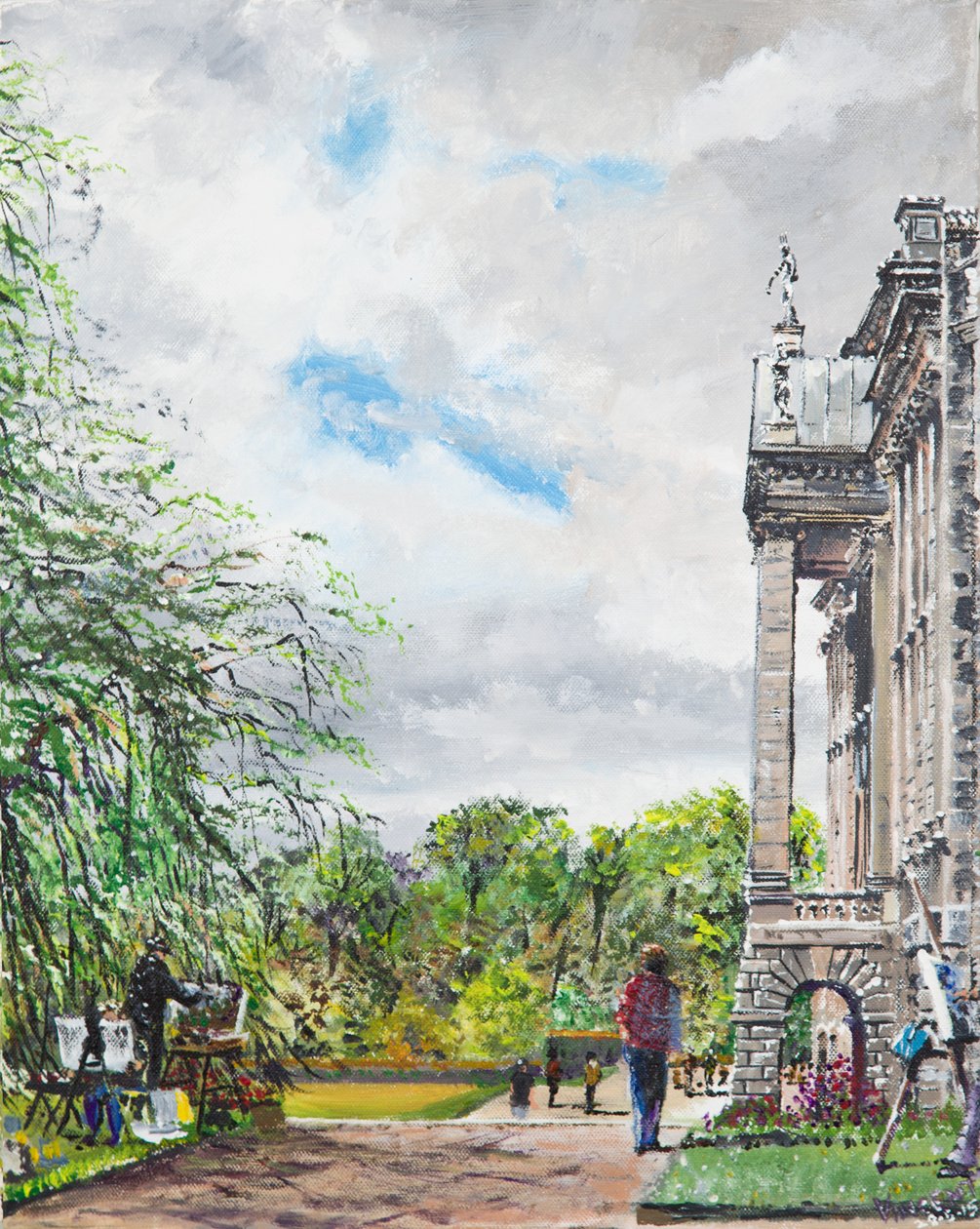 Lyme Park pohled na dům a zahrady, 2015, (akryl na plátně) od Vincent Alexander Booth