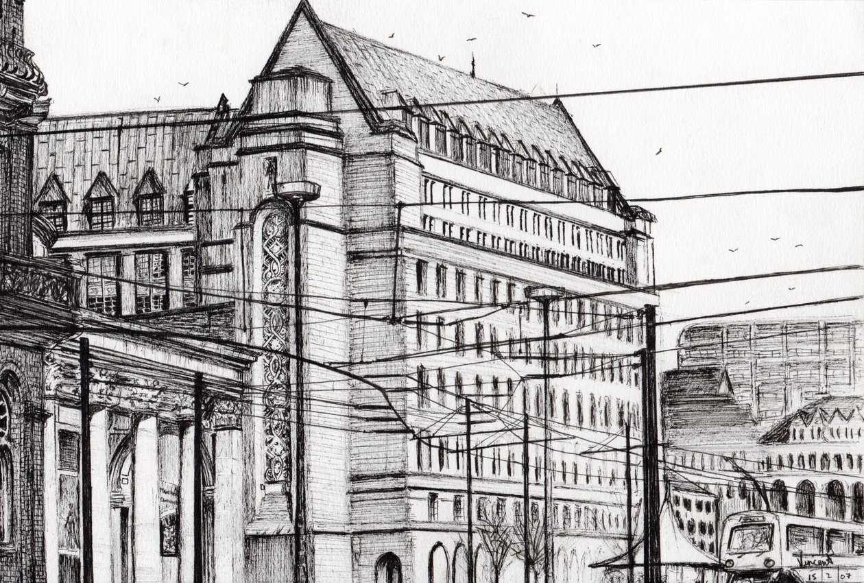 Manchesterská radnice, 2007, (inkoust na papíře) od Vincent Alexander Booth