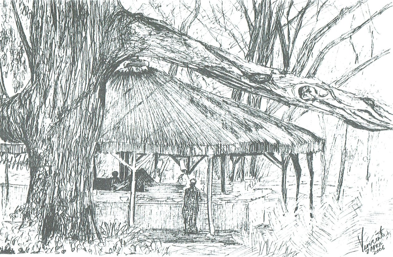 Venkovní bar, jezero Naivasha, 2006; (inkoust na papíře) od Vincent Alexander Booth