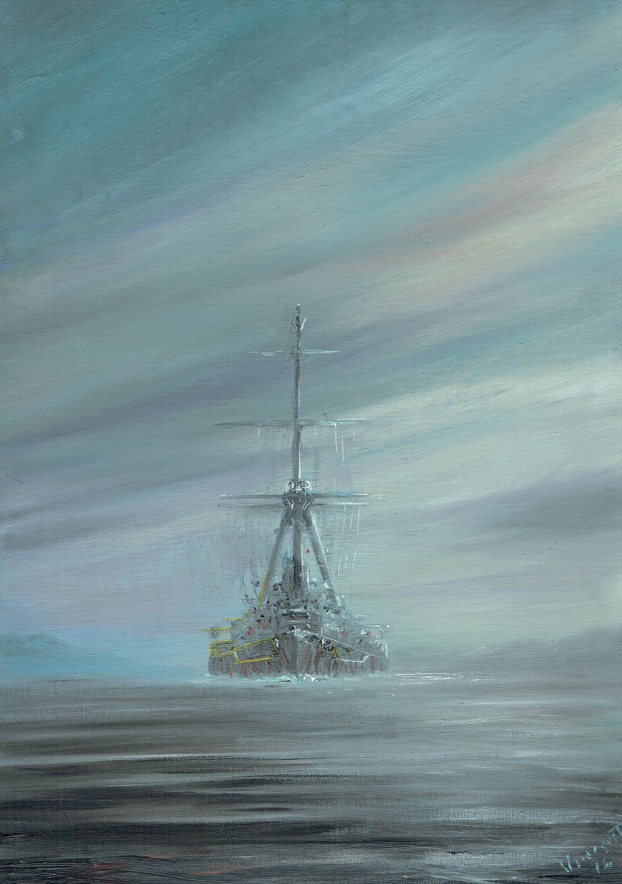 SMS Derfflinger Scapa Flow 1919, 2016,(olejová barva na plátně) od Vincent Alexander Booth
