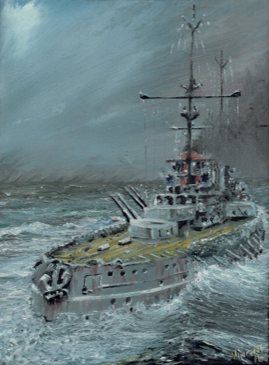 SMS Friedrich der Grosse at Jutland 1916, 2016, (olej na plátně) od Vincent Alexander Booth