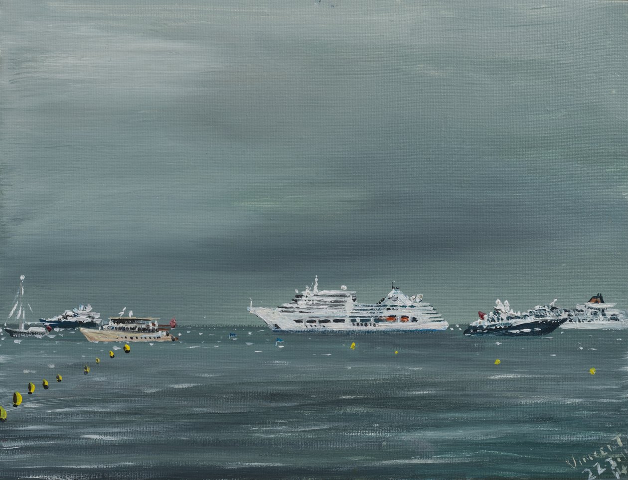 Lodě a čluny v Cannes, 2014, (akryl na plátně) od Vincent Alexander Booth