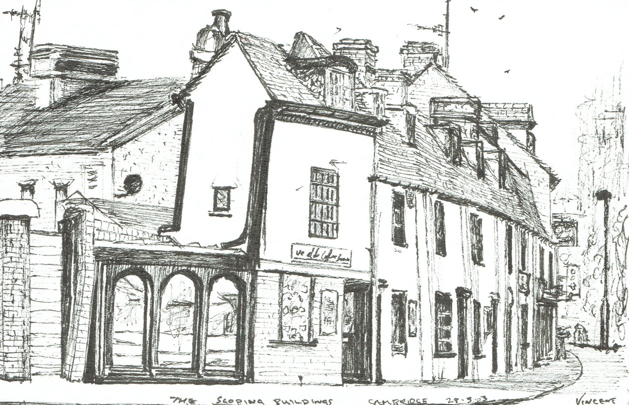 Šikmé budovy Cambridge, 2003, (Inkoust na papíře) od Vincent Alexander Booth