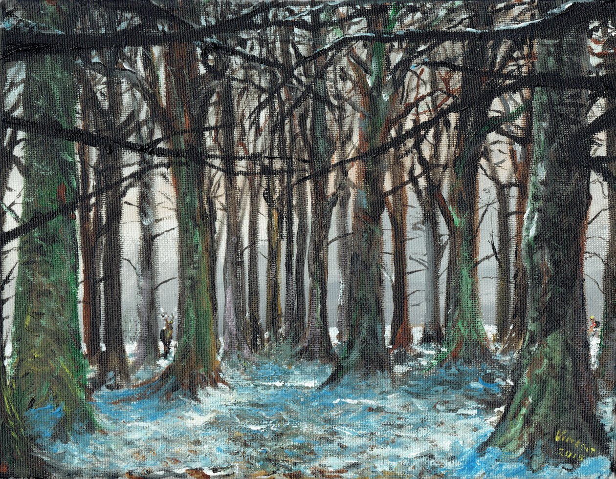 Stag and Runner Lyme Park, 2016, (olej na plátně) od Vincent Alexander Booth
