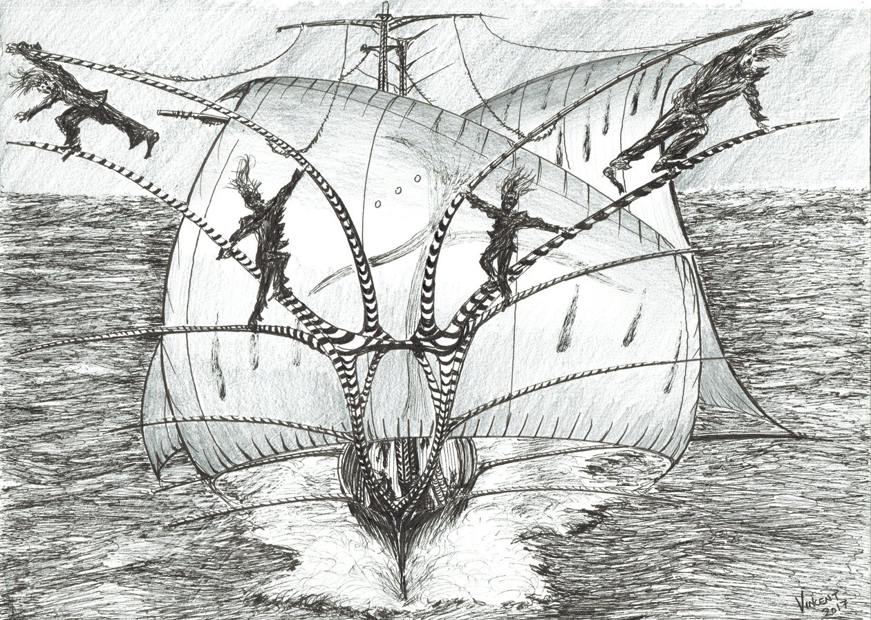 Storm Creators Bismarck Sea, 2017, (inkoust na papíře) od Vincent Alexander Booth