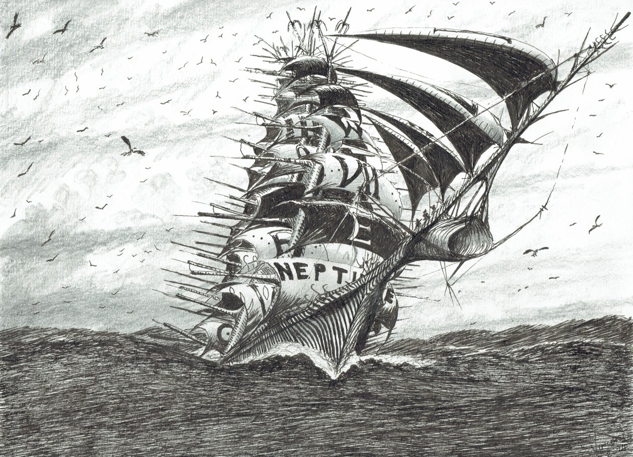 Storm Creators Cape Dolphin, 2024 (tuš a tužka na papíře) od Vincent Alexander Booth