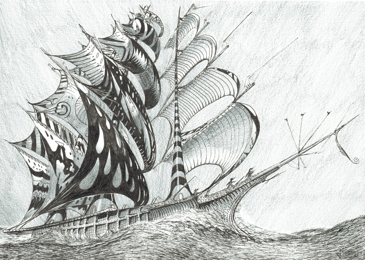 Storm Creators Karibské moře, 2017, (tuš na papíře) od Vincent Alexander Booth