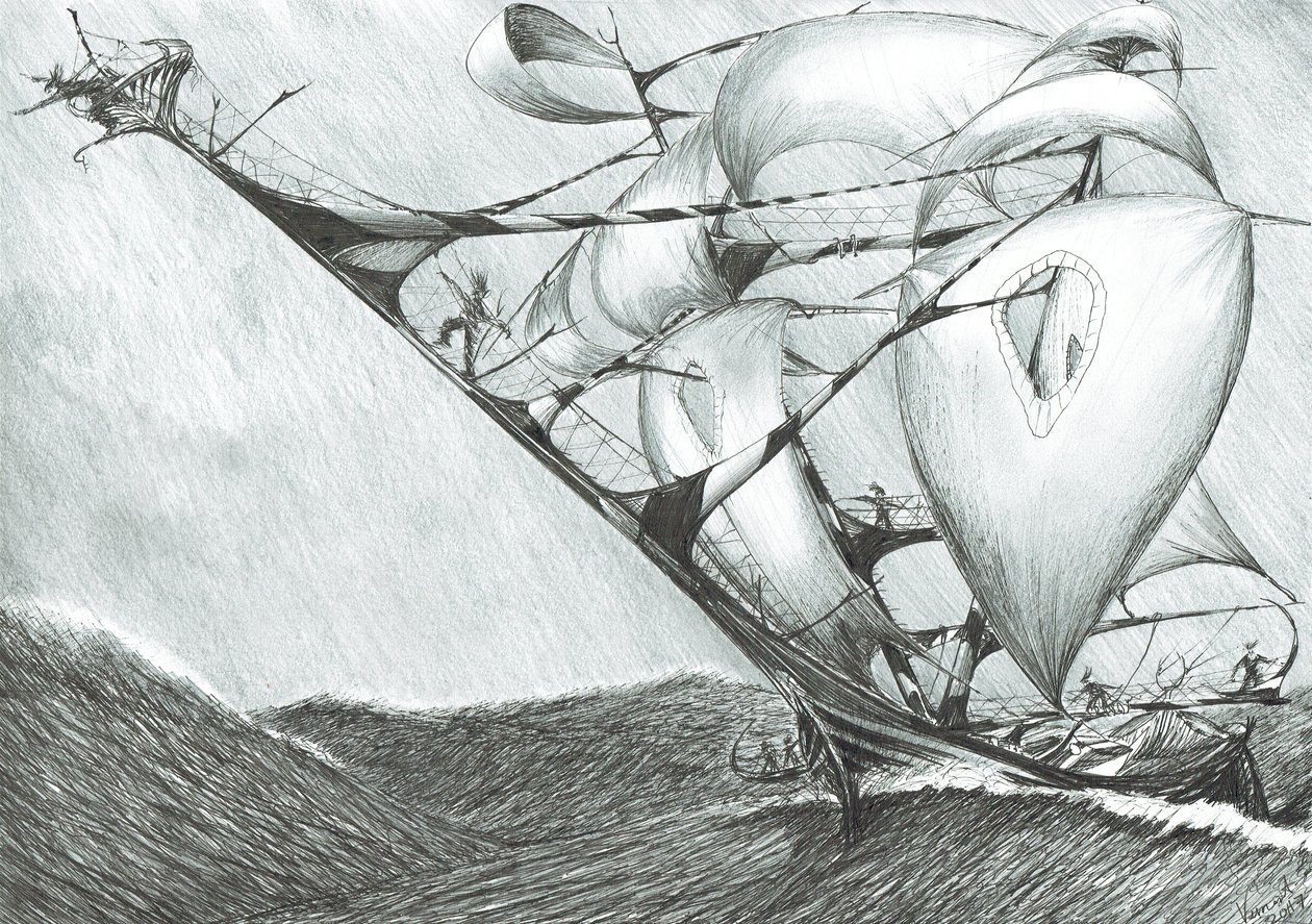 Storm Creators Kaspické moře, 2017, (inkoust na papíře) od Vincent Alexander Booth