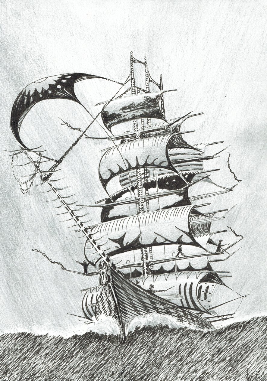 Storm Creators Durville Sea, 2017, (inkoust na papíře) od Vincent Alexander Booth