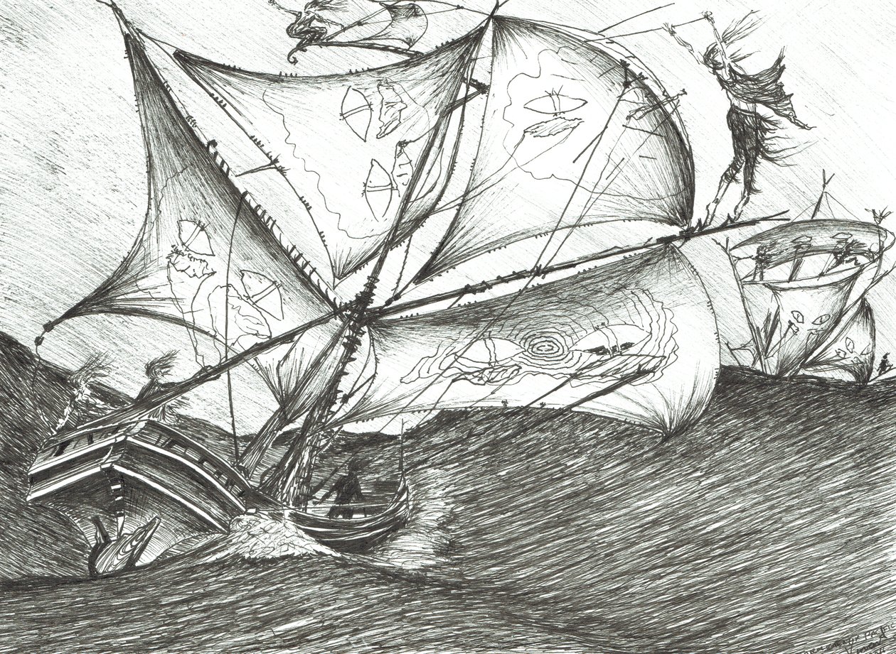 Storm Creators Indický oceán, 2017, (inkoust na papíře) od Vincent Alexander Booth