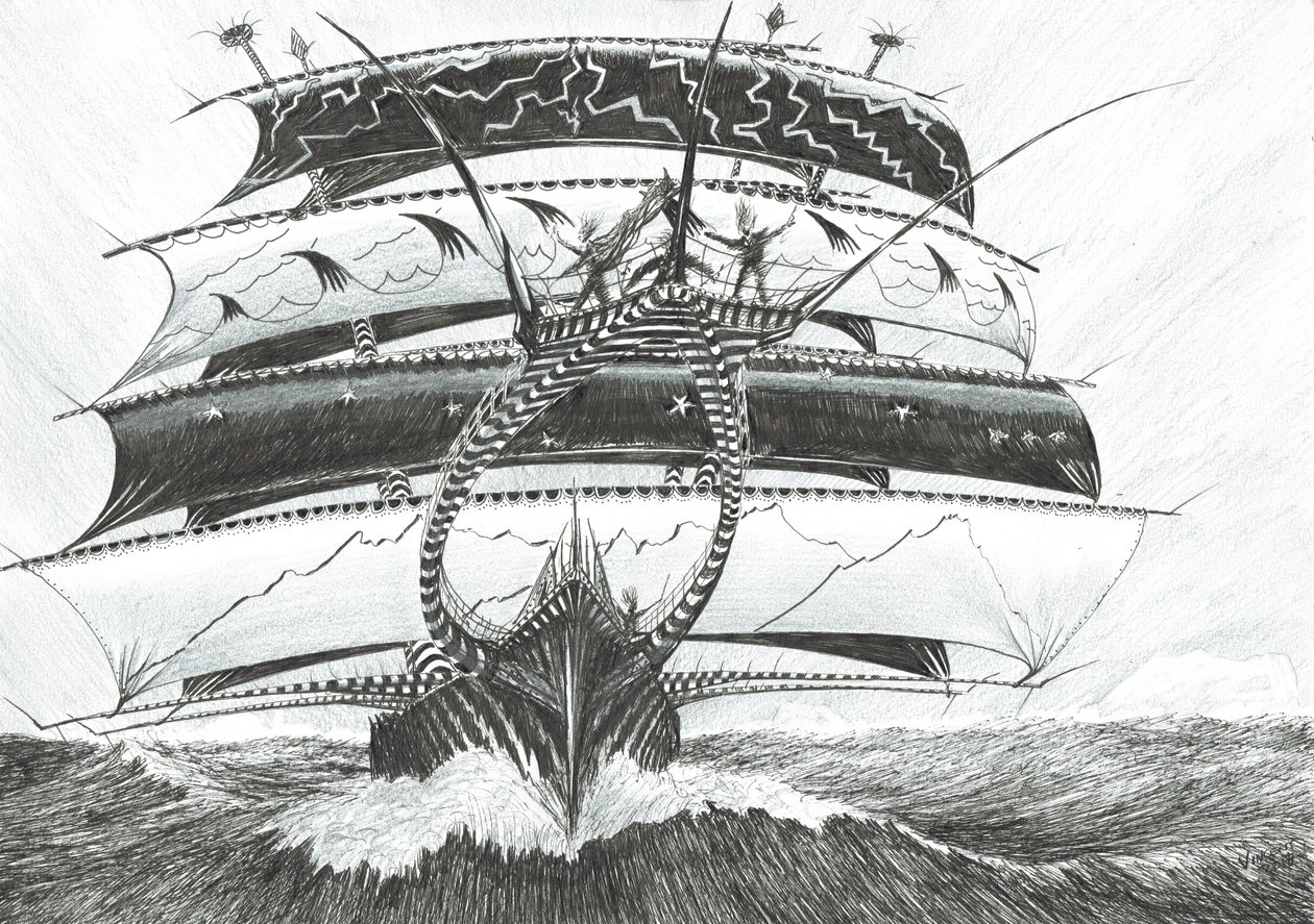 Storm Creators King Haakon VII Sea, 2017, (inkoust na papíře) od Vincent Alexander Booth