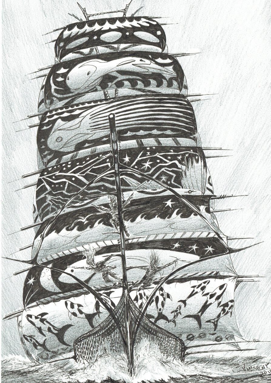 Storm Creators Rudé moře, 2017, (tuš na papíře) od Vincent Alexander Booth