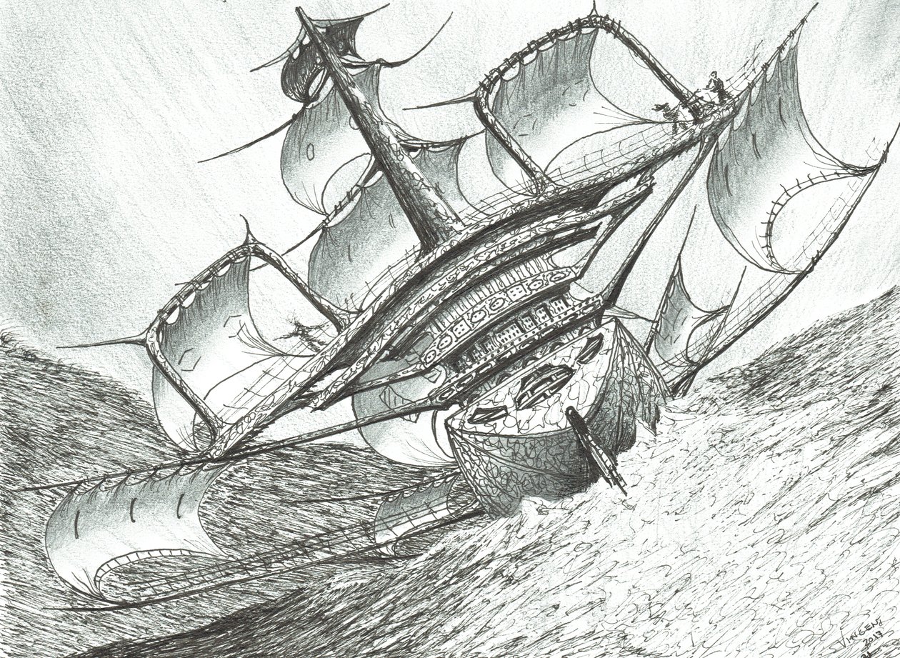 Storm Creators Risser-Larson Sea, 2017, (inkoust na papíře) od Vincent Alexander Booth