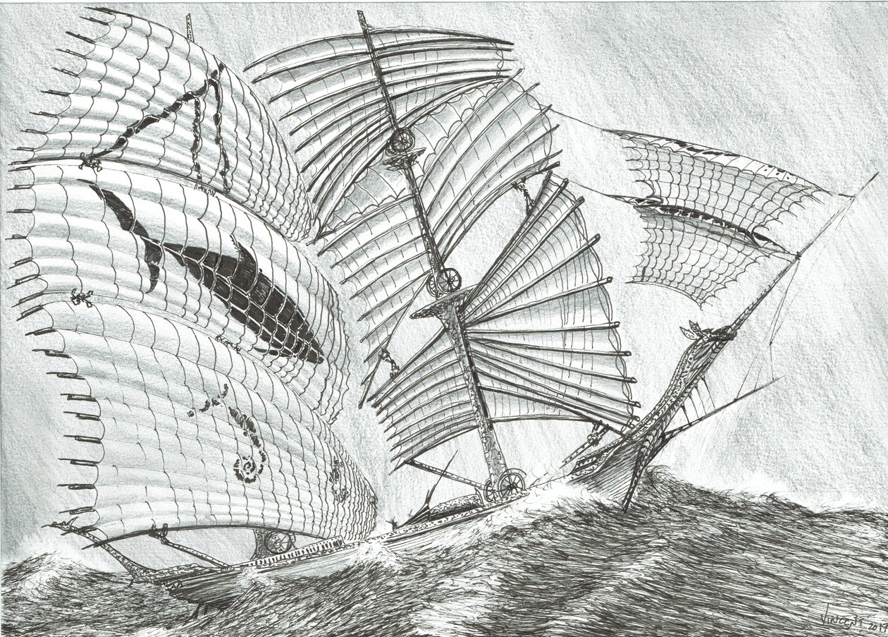Storm Creators Savu Sea, 2017, (tuš na papíře) od Vincent Alexander Booth