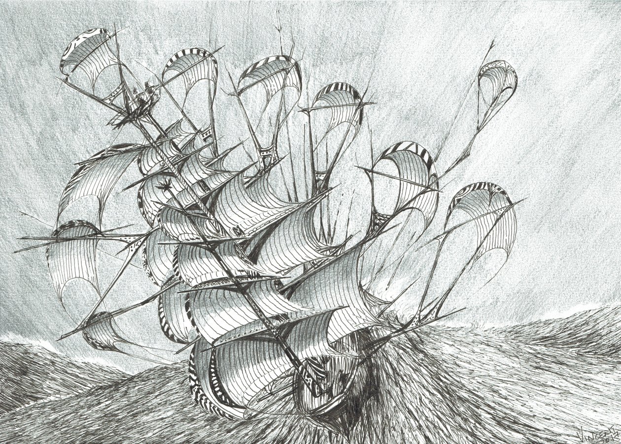 Storm Creators South China Sea, 2017, (inkoust na papíře) od Vincent Alexander Booth
