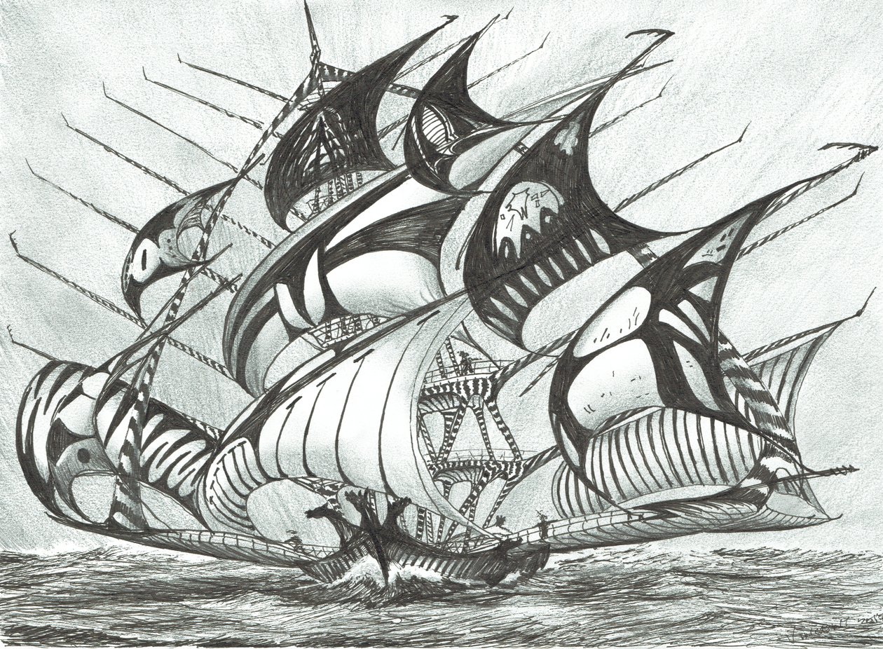 Storm Creators Visayan Sea, 2017, (inkoust na papíře) od Vincent Alexander Booth