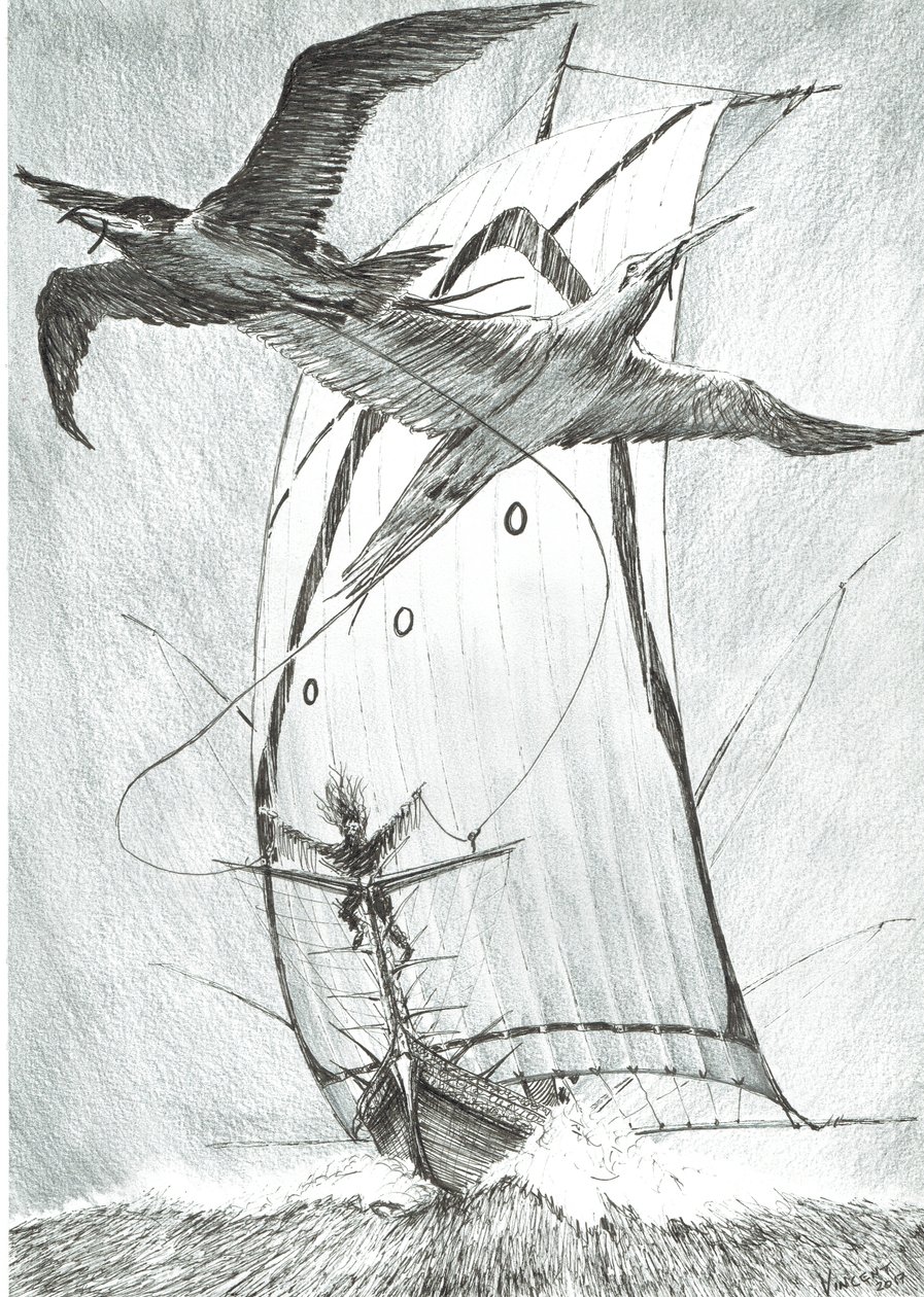 Storm Creators Wandel Sea, 2017, (inkoust na papíře) od Vincent Alexander Booth