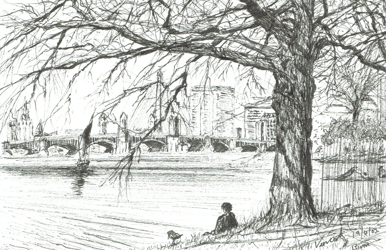 Řeka Charles, Boston. 2003, (Inkoust na papíře) od Vincent Alexander Booth
