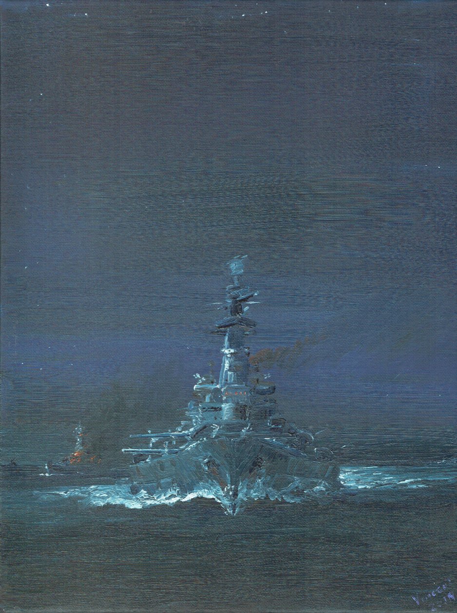 USS Washington zaměří Kirishimu na radaru na Guadalcanalu 1942, 2019 od Vincent Alexander Booth